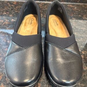 Clarks Black Slip-On Leather Flats